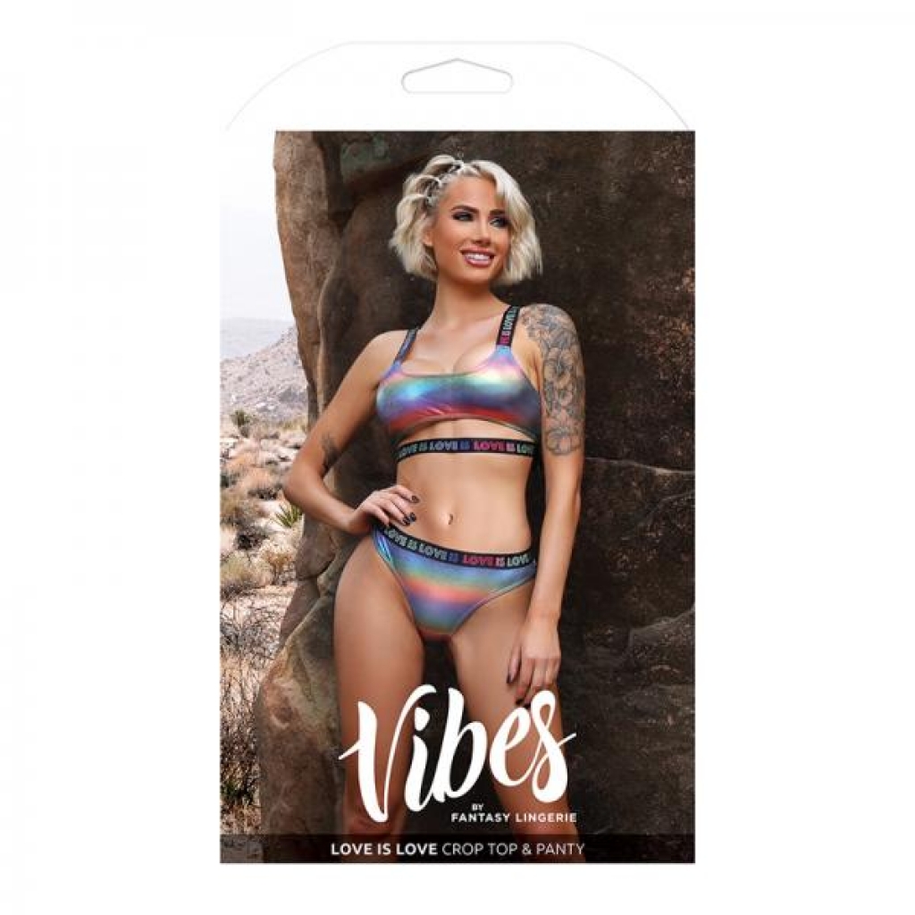 Fantasy Lingerie Vibes Love Is Love Underboob Cut Out Top & Cheeky Panty Rainbow Holo S/m - Babydolls & Slips