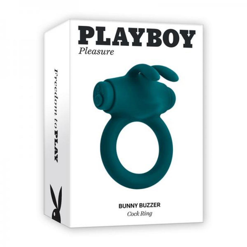 Playboy Bunny Buzzer Rechargeable Vibrating Silicone Cockring With Stimulator Deep Teal - Couples Vibrating Penis Rings
