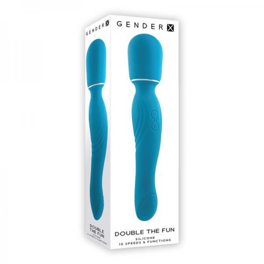 Gender X Double The Fun Rechargeable Dual Ended Silicone Wand Vibrator Teal - Body Massagers