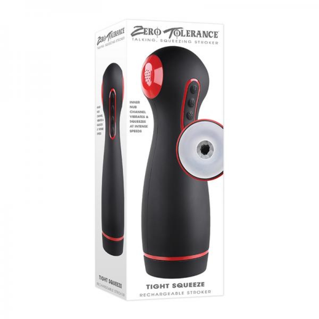 Zero Tolerance Tight Squeeze Rechargeable Vibrating Squeezing Talking Stroker Tpe Black/red - Fleshlight