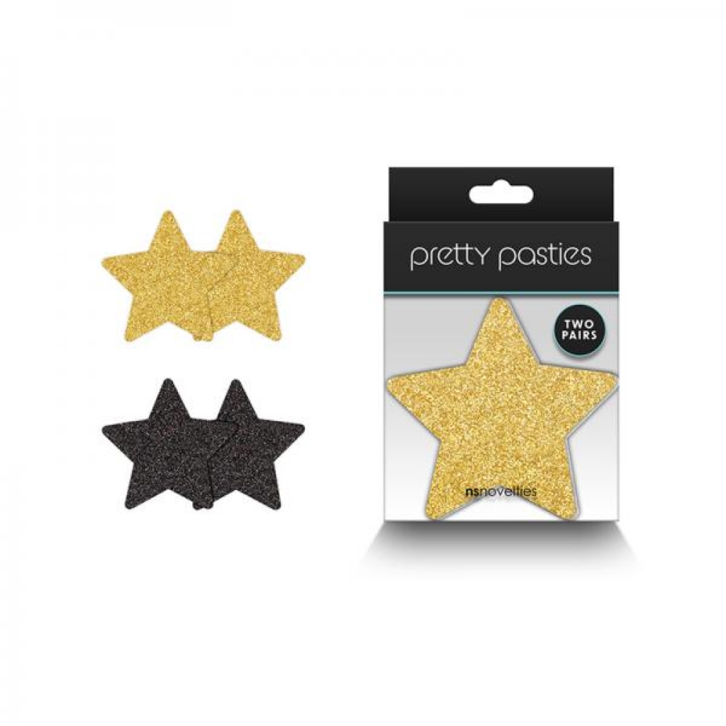 Pretty Pasties Glitter Stars Black/gold 2 Pair - Pasties, Tattoos & Accessories