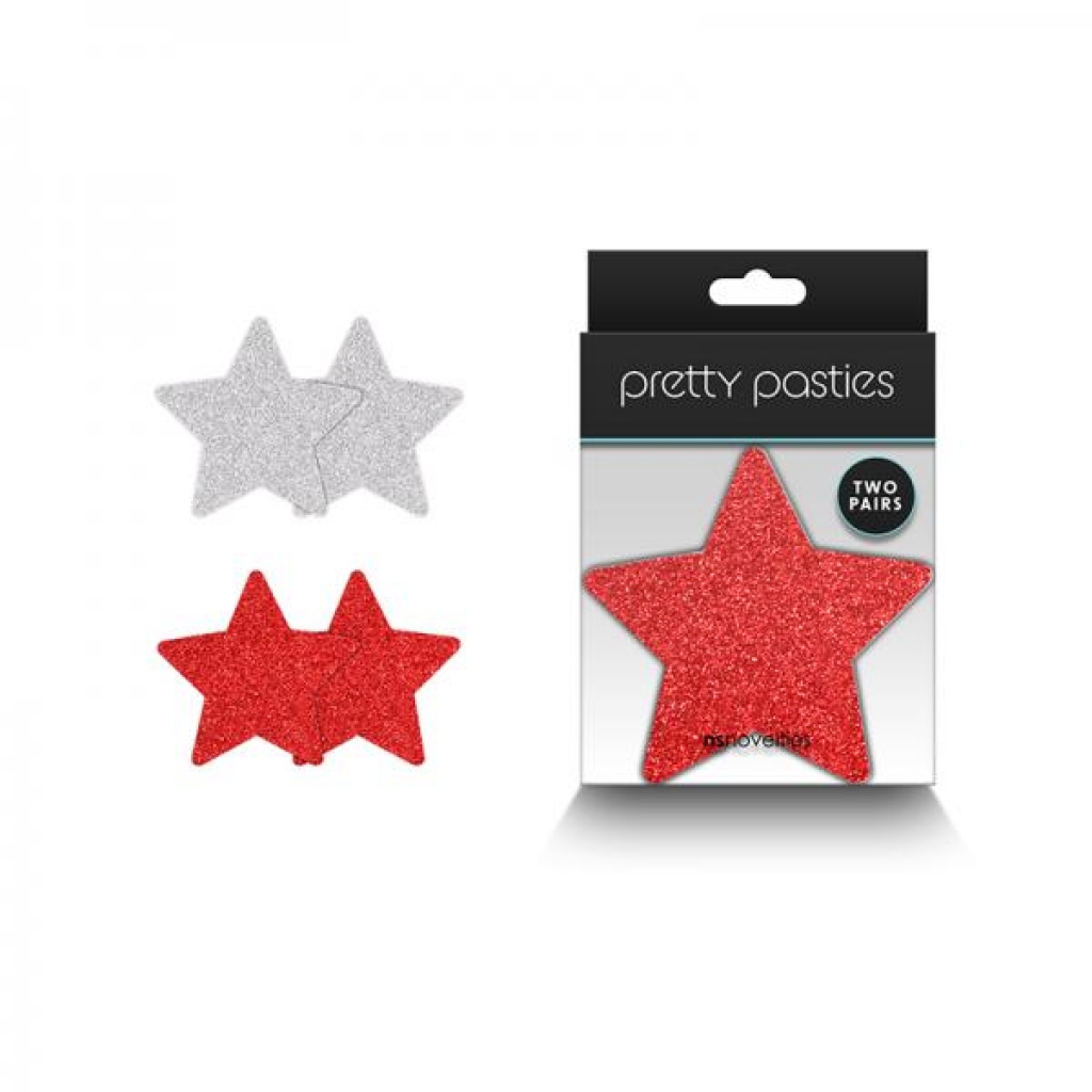 Pretty Pasties Glitter Stars Red/silver 2 Pair - Pasties, Tattoos & Accessories
