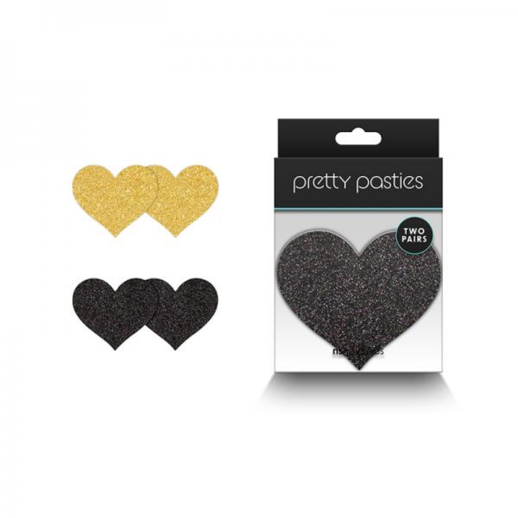 Pretty Pasties Glitter Hearts Black/gold 2 Pair - Pasties, Tattoos & Accessories