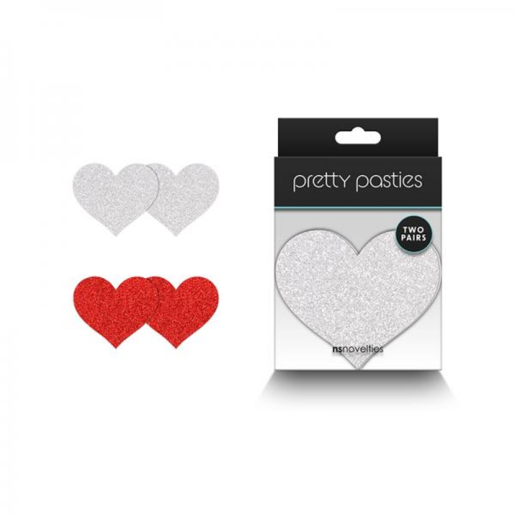 Pretty Pasties Glitter Hearts Red/silver 2 Pair - Pasties, Tattoos & Accessories