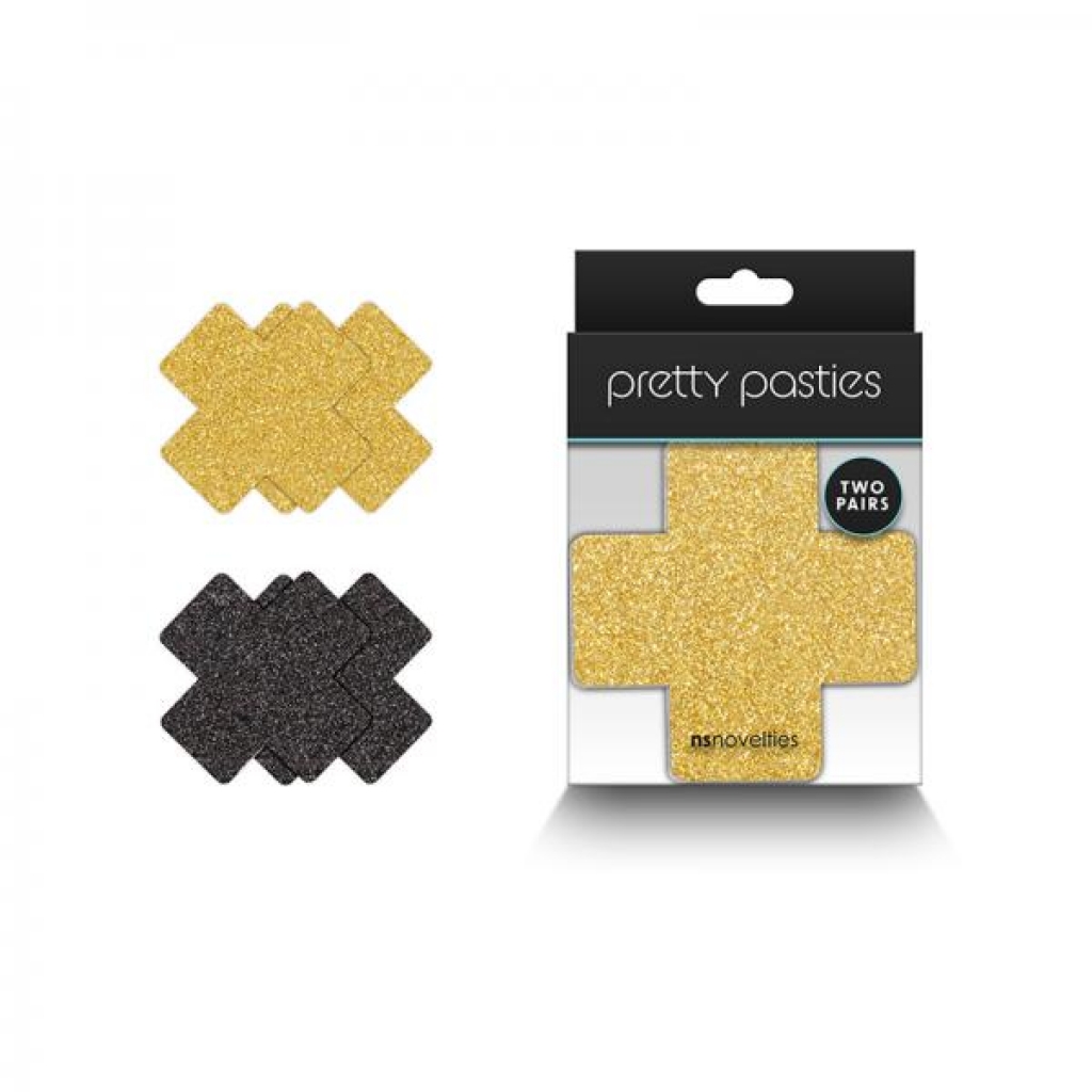 Pretty Pasties Glitter Cross Black/gold 2 Pair - Pasties, Tattoos & Accessories