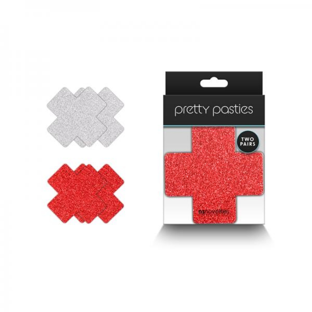 Pretty Pasties Glitter Cross Red/silver 2 Pair - Pasties, Tattoos & Accessories