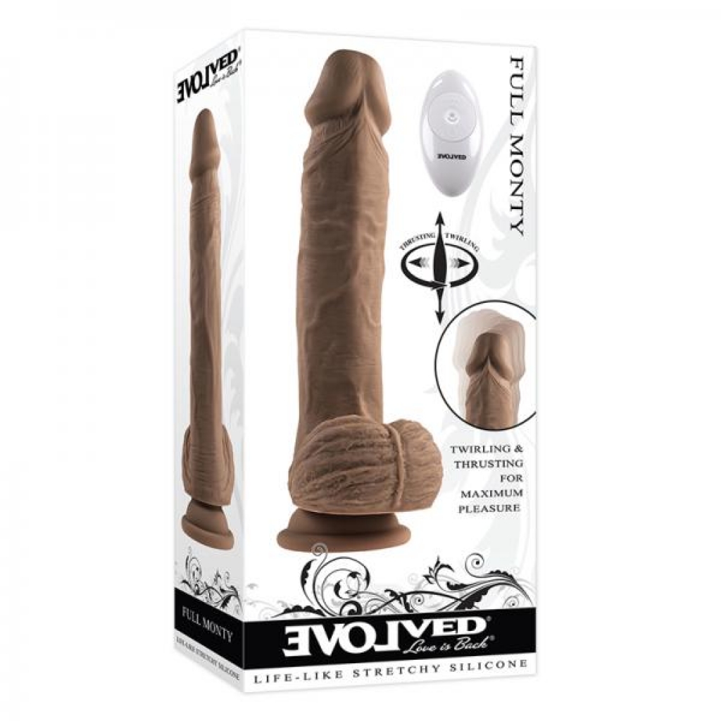Evolved Full Monty Rechargeable Remote-controlled Thrusting Twirling 9 In. Silicone Dildo Dark - Realistic