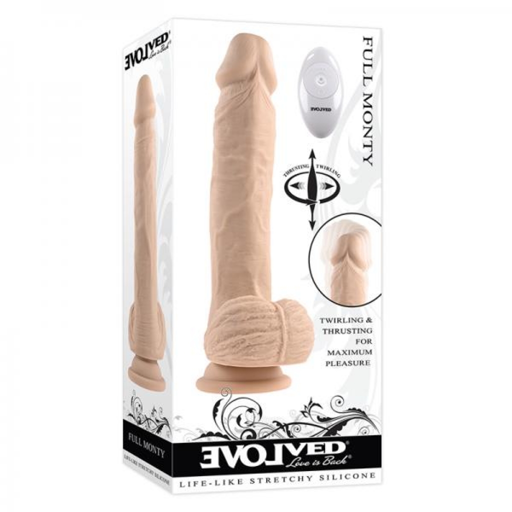 Evolved Full Monty Rechargeable Remote-controlled Thrusting Twirling 9 In. Silicone Dildo Light - Realistic