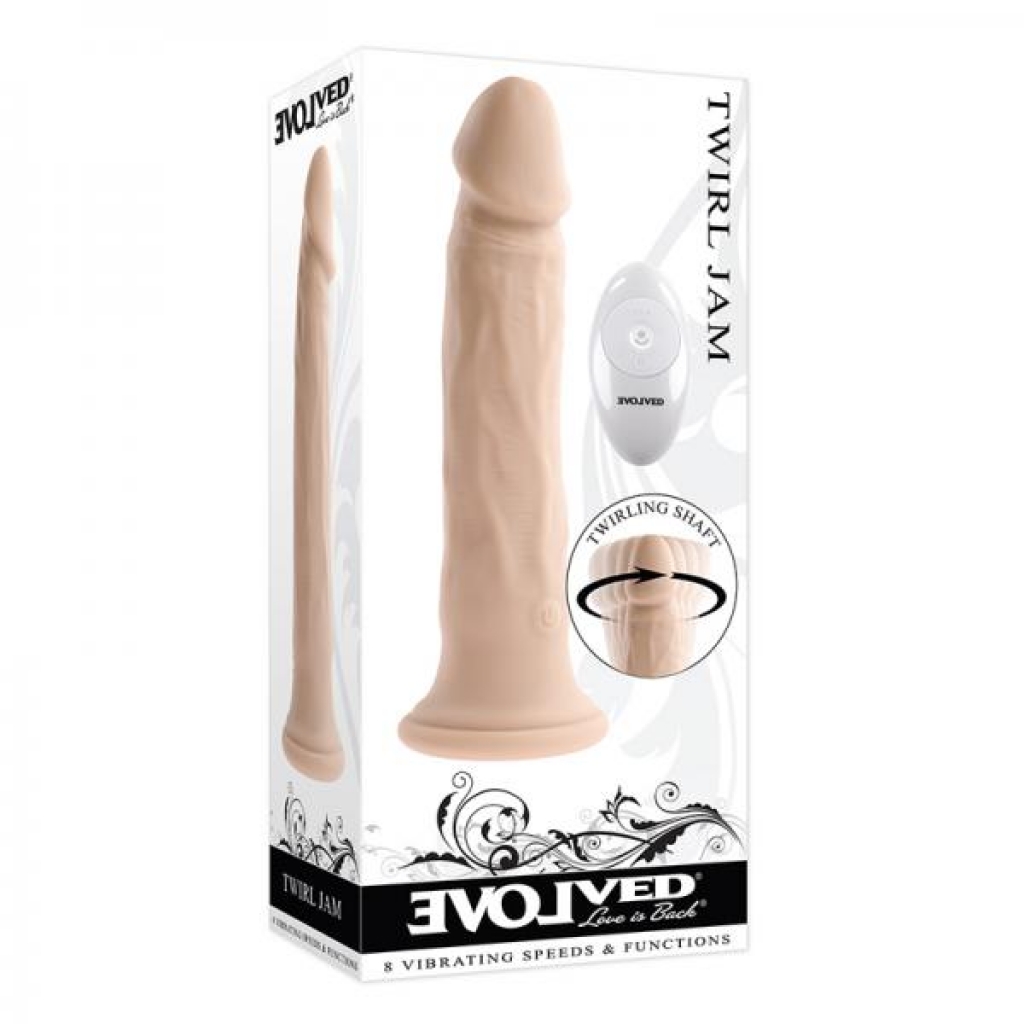 Evolved Twirl Jam Rechargeable Remote-controlled Vibrating Twirling 9 In. Silicone Dildo Light - Realistic