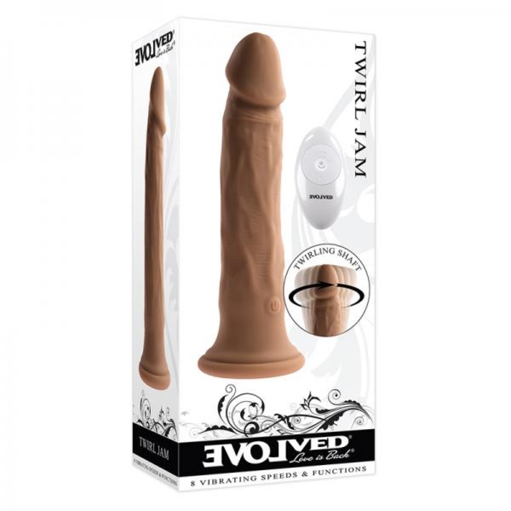 Evolved Twirl Jam Rechargeable Remote-controlled Vibrating Twirling 9 In. Silicone Dildo Dark - Realistic