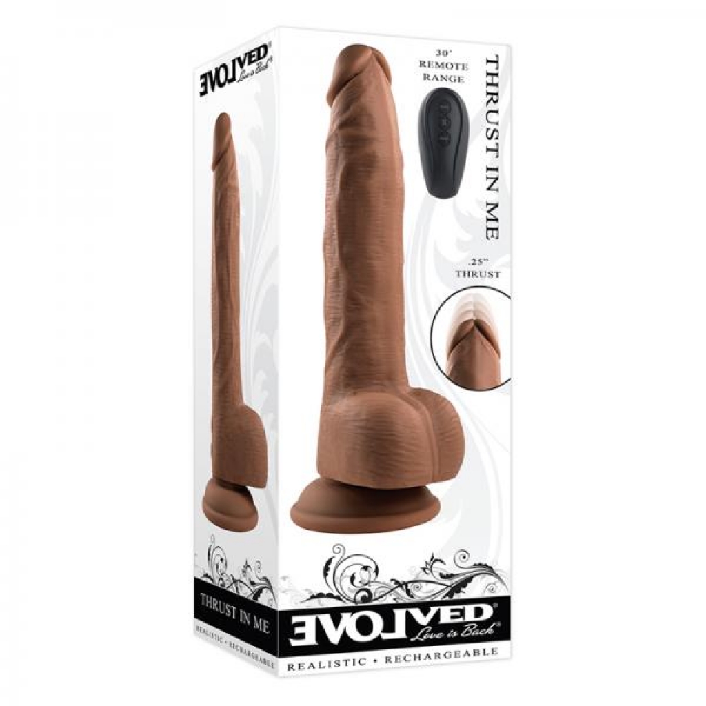 Evolved Thrust In Me Rechargeable Remote Controlled Thrusting Vibrating 9.25 In. Silicone Dildo Dark - Realistic Dildos & Dongs