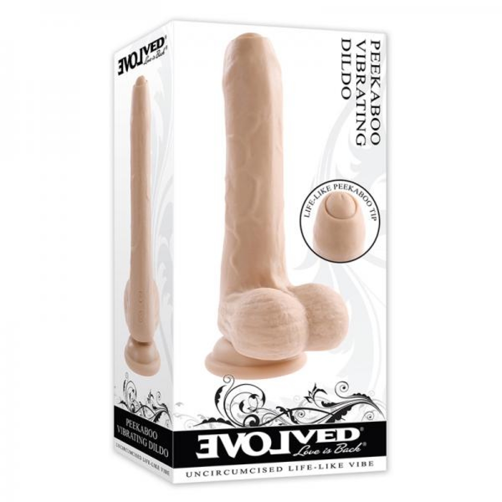 Evolved Peek A Boo Rechargeable Vibrating 8 In. Silicone Uncircumcised Dildo With Power Boost Light - Realistic