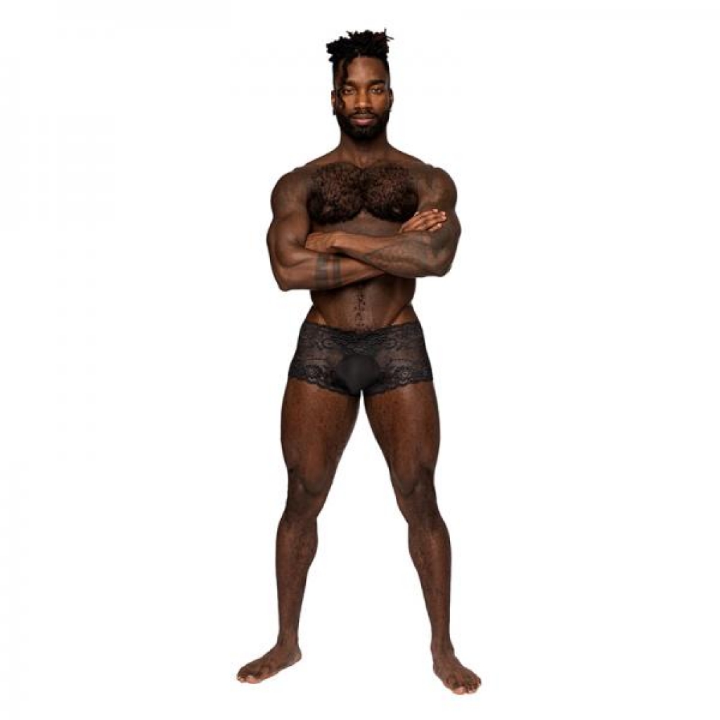 Male Power Sassy Lace Mini Short Sheer Pouch Black S - Mens Underwear