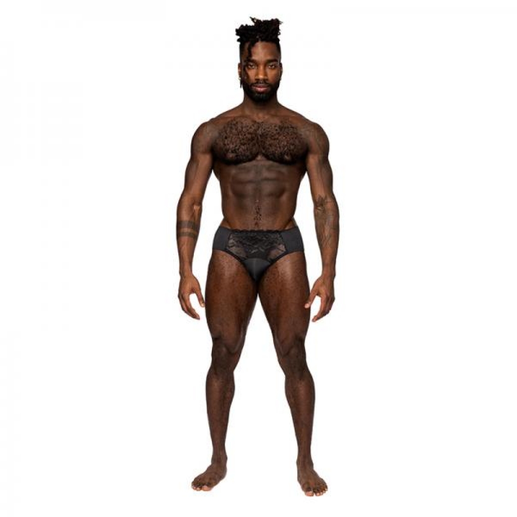 Male Power Sassy Lace Bikini Solid Pouch Black S - Mens Underwear