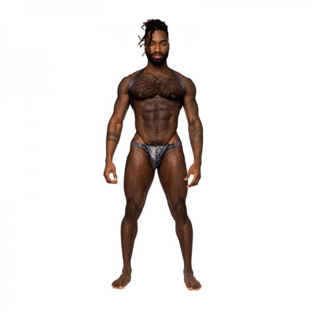 Male Power S'naked Shoulder Sling Harness Thong One-piece Black/blue S/m - Mens Underwear