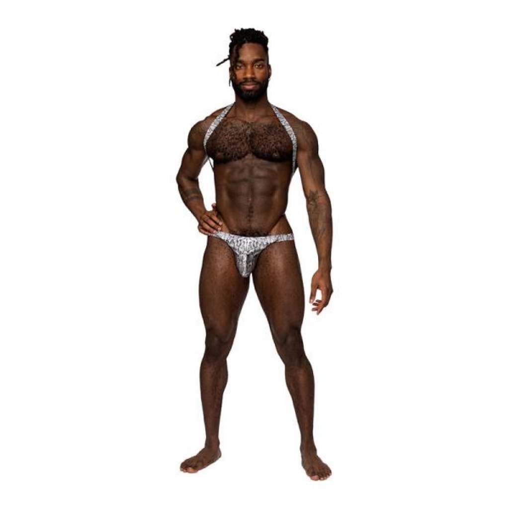 Male Power S'naked Shoulder Sling Harness Thong One-piece Silver/black S/m - Harnesses