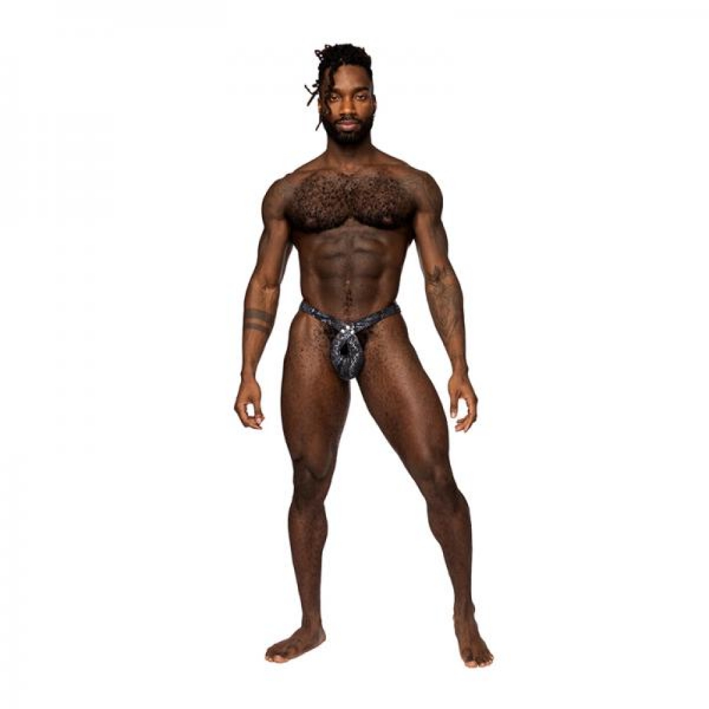 Male Power S'naked Criss Cross Thong Black/blue L/xl - Mens Underwear