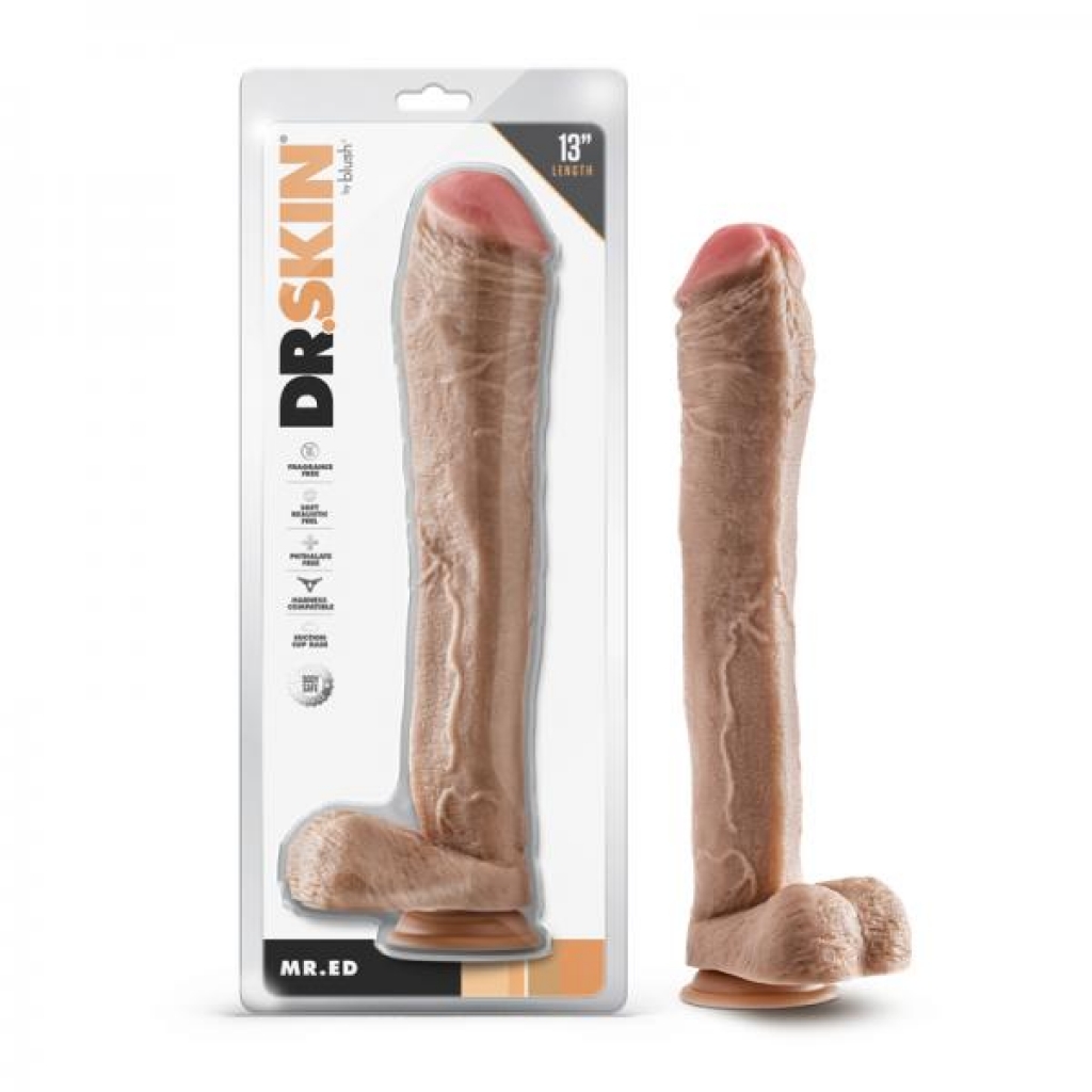 Dr. Skin Mr. Ed 13 In. Dildo With Balls Beige - Extreme Dildos
