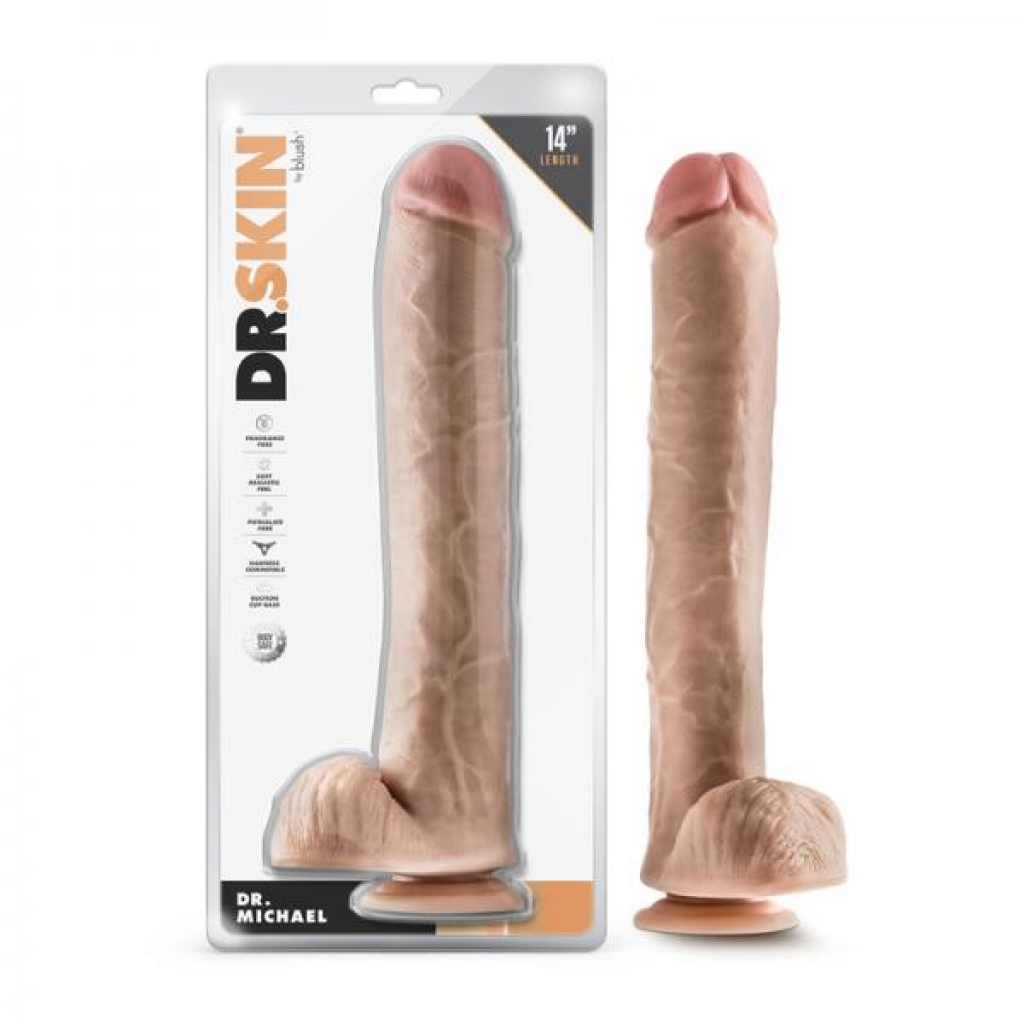 Dr. Skin Dr. Michael 14 In. Dildo With Balls Beige - Extreme Dildos