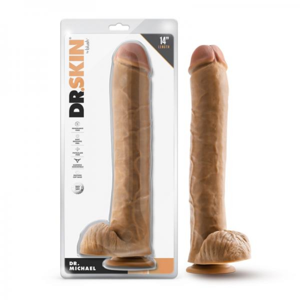 Dr. Skin Dr. Michael 14 In. Dildo With Balls Tan - Extreme Dildos