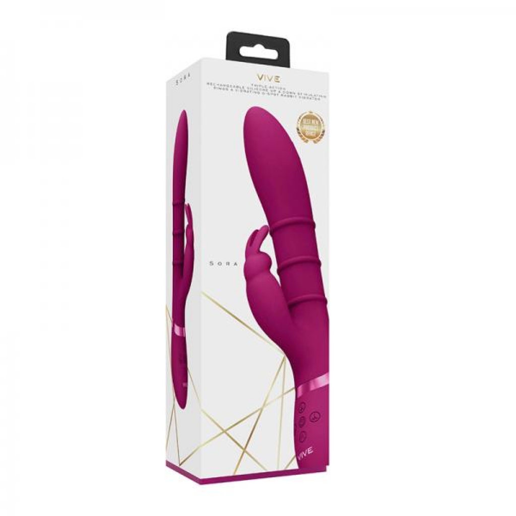 Vive Sora Rechargeable Silicone G-spot Rabbit Vibrator With Up & Down Stimulating Rings Pink - Rabbit Vibrators