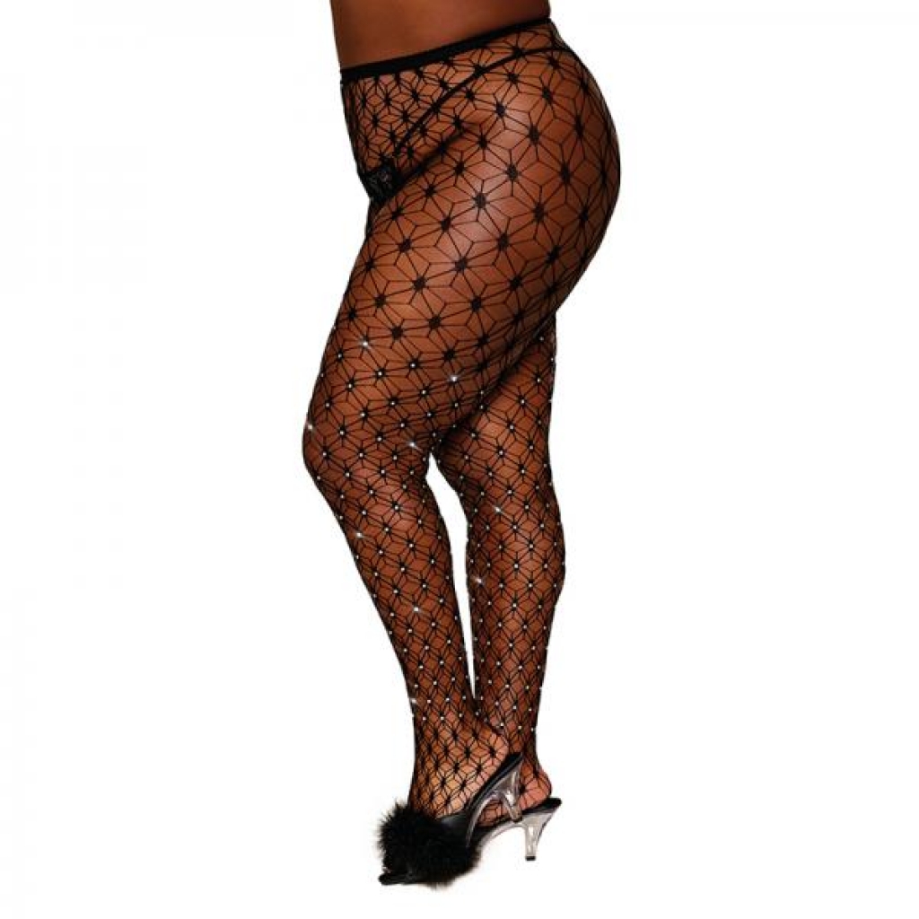 Dreamgirl Geometric Fence Net Pantyhose With Rhinestone Embellishment Black Queen Size - Bodystockings, Pantyhose & Garters