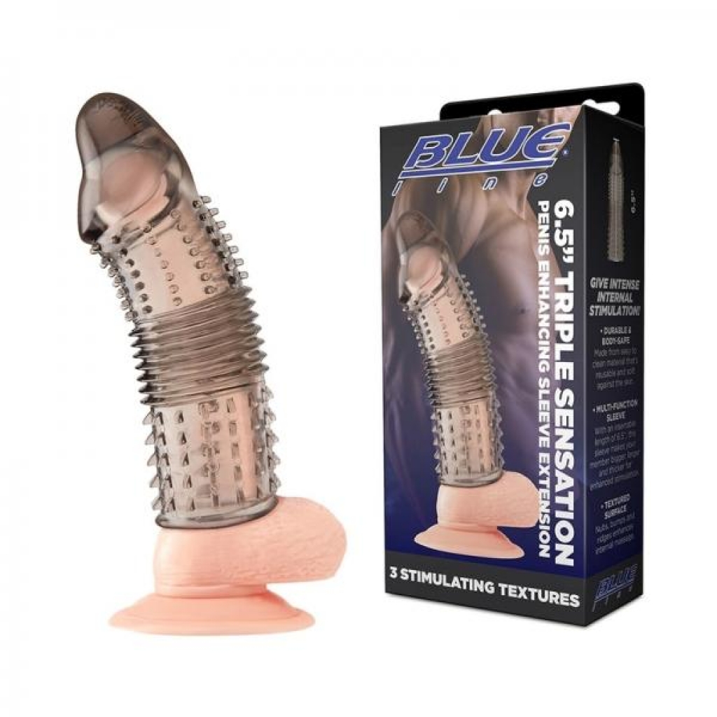 Blue Line 6.5 In. Triple Sensation Penis Enhancing Sleeve Extension - Penis Sleeves & Enhancers