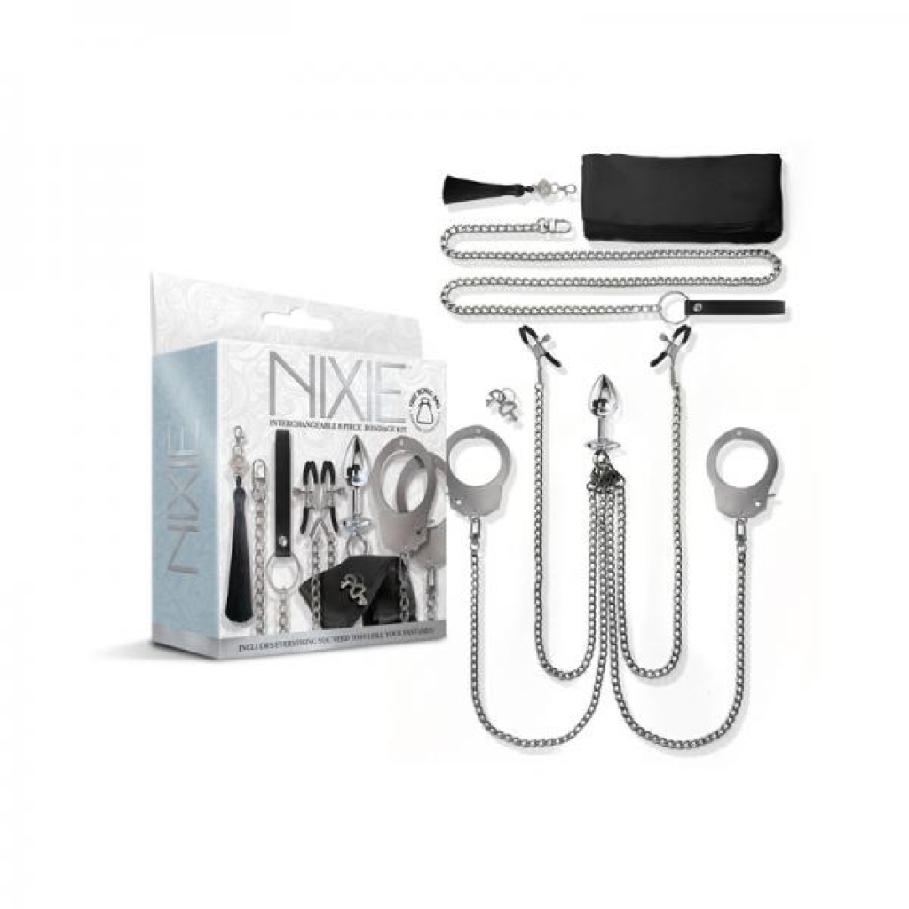 Nixie Metal Bondage 8-piece Kit Silver - BDSM Kits