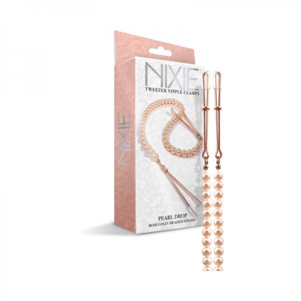 Nixie Pearl Drop Beaded Tweezer Nipple Clamps Rose Gold - Nipple Clamps