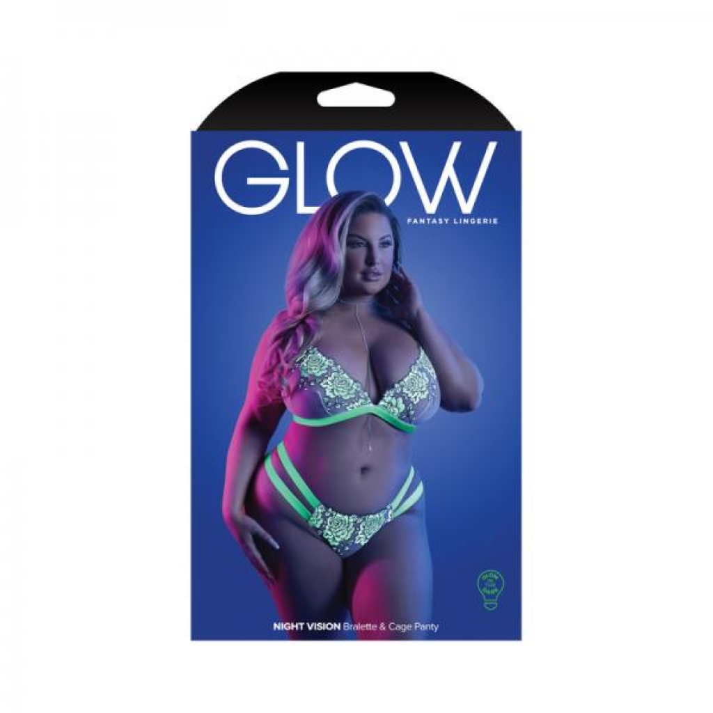 Fantasy Lingerie Glow Night Vision Glow-in-the-dark Lace Bralette & Panty White Queen Size - Bra Sets