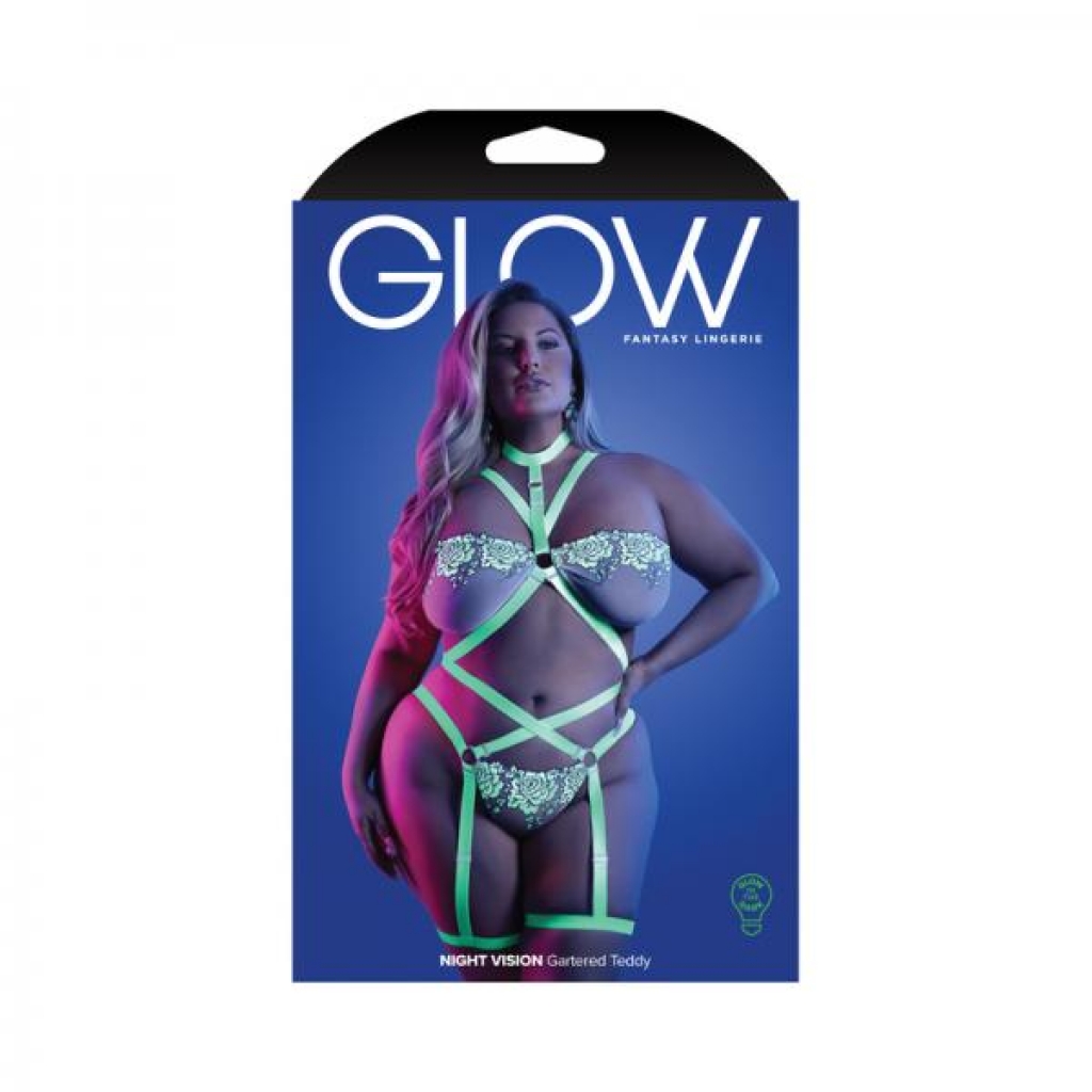 Fantasy Lingerie Glow Night Vision Glow-in-the-dark Lace Strappy Teddy White Queen Size - Teddies