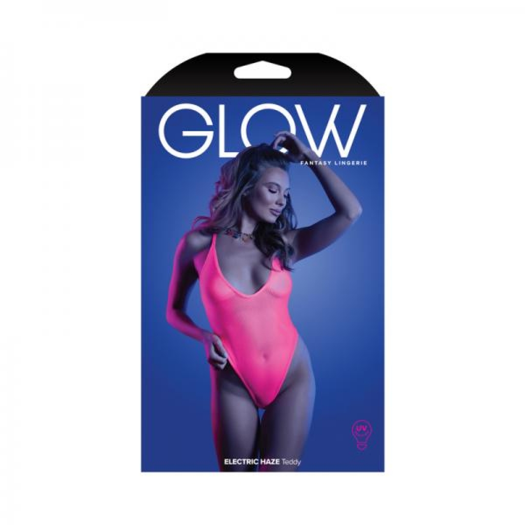 Fantasy Lingerie Glow Electric Haze Criss Cross Back Teddy With Snap Closure Neon Pink S/m - Teddies