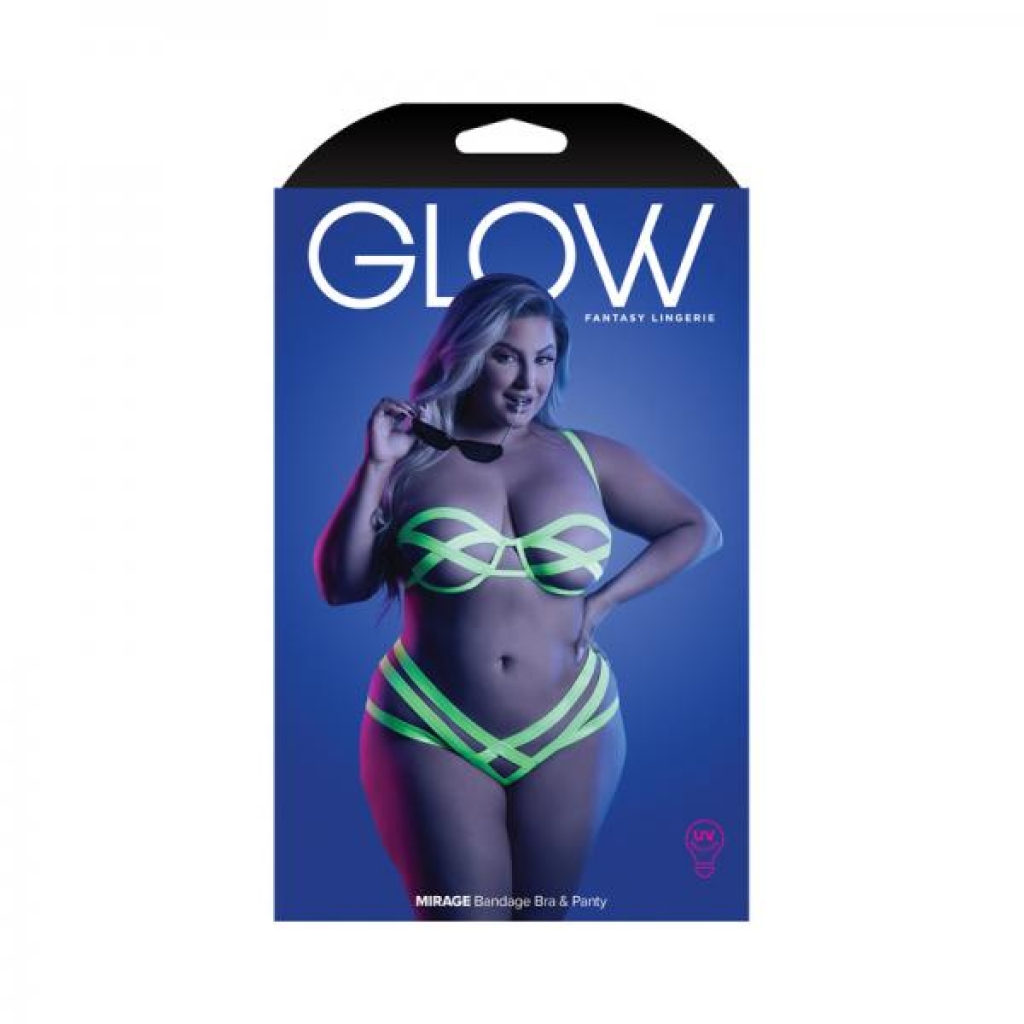 Fantasy Lingerie Glow Mirage Bandage Bra & Panty Neon Lemon Queen Size - Bra Sets