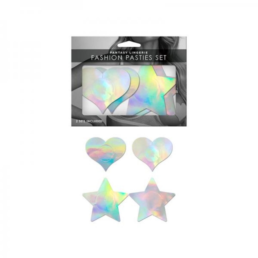 Fantasy Lingerie Holographic 2-pair Pasties Set Heart & Star Shapes O/s - Pasties, Tattoos & Accessories