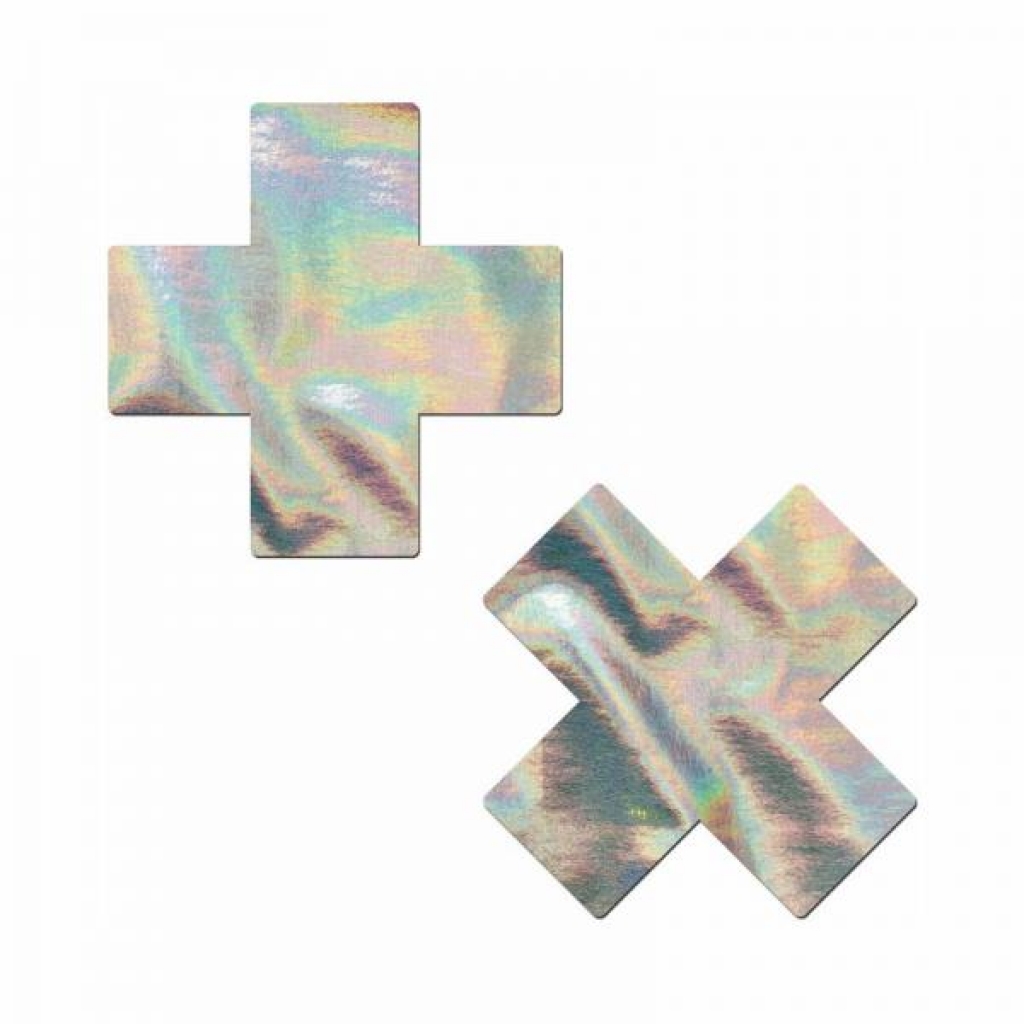 Pastease Holographic Crosses Pasties Silver - Pasties, Tattoos & Accessories