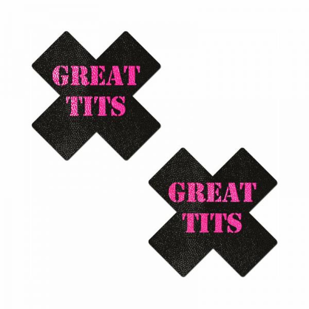 Pastease 'great Tits' Crosses Pasties Black/pink - Pasties, Tattoos & Accessories