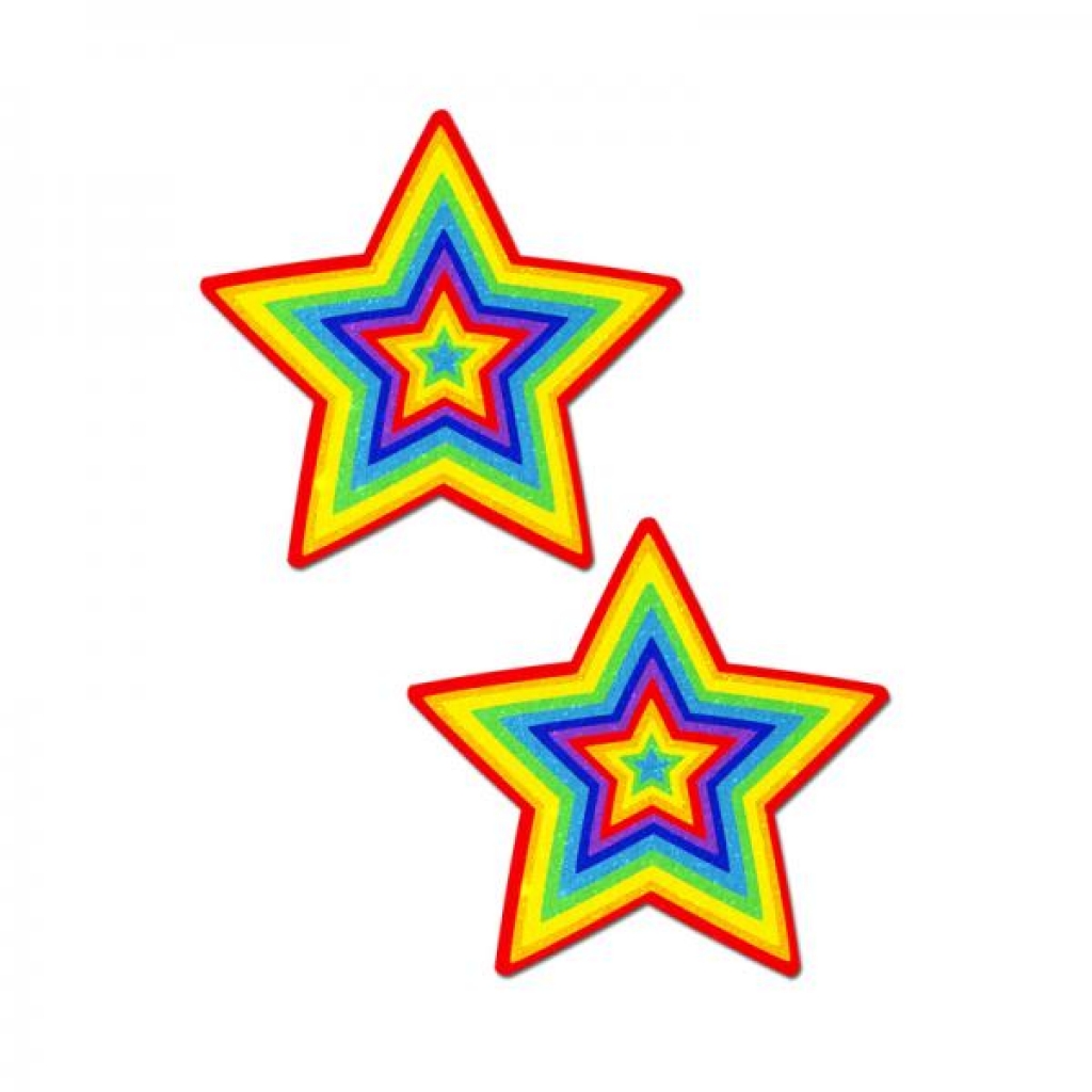 Pastease Glitter Pumping Star Pasties Rainbow - Pasties, Tattoos & Accessories