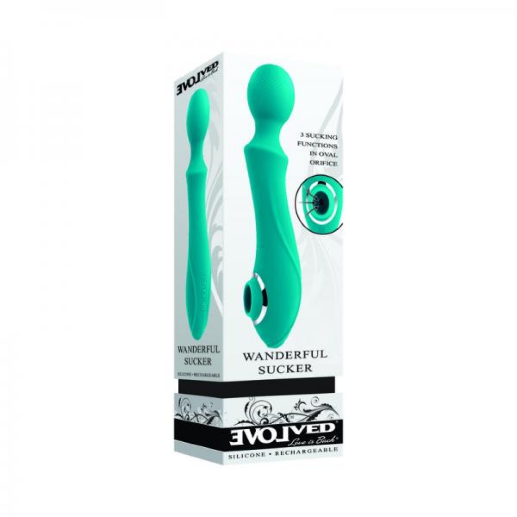 Evolved Wanderful Sucker Rechargeable Wand With Suction Silicone Teal - Body Massagers
