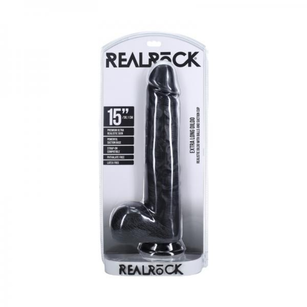 Realrock Extra Long 15 In. Dildo With Balls Black - Extreme Dildos