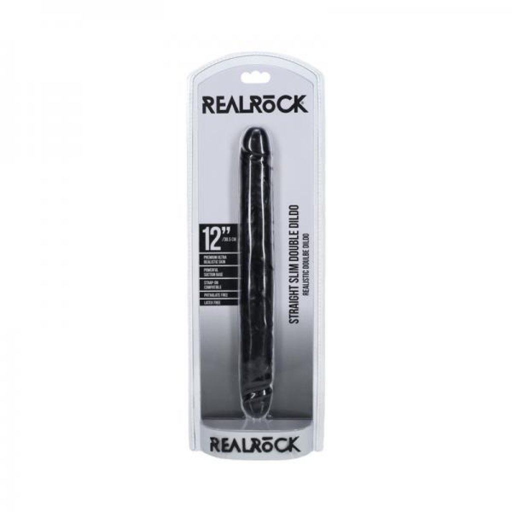 Realrock 12 In. Slim Double-ended Dong Black - Double Dildos