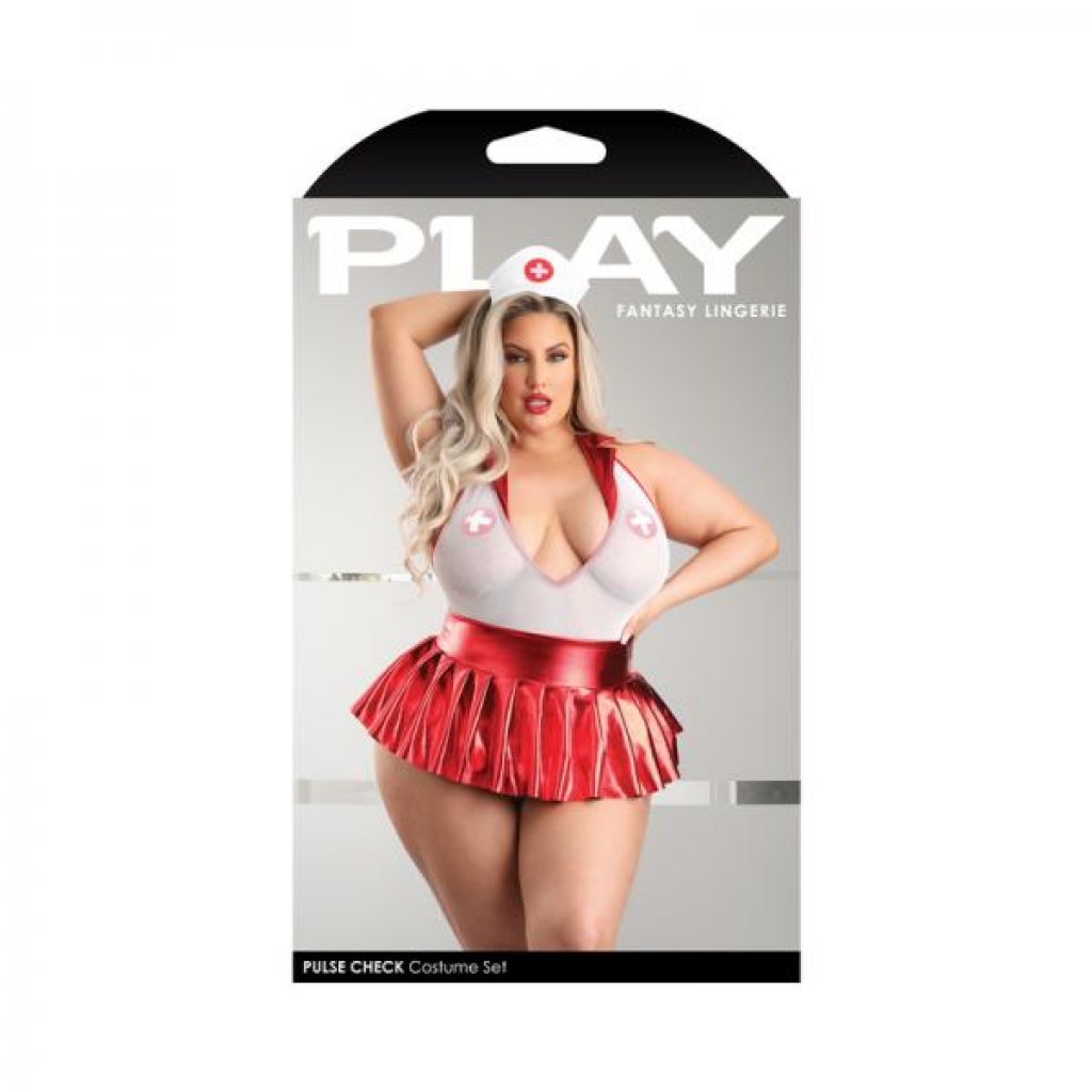 Fantasy Lingerie Play Pulse Check Collared Teddy With Open Back, Pleated Skirt, Medic Hat & 1 Pair O - X Rated Costumes
