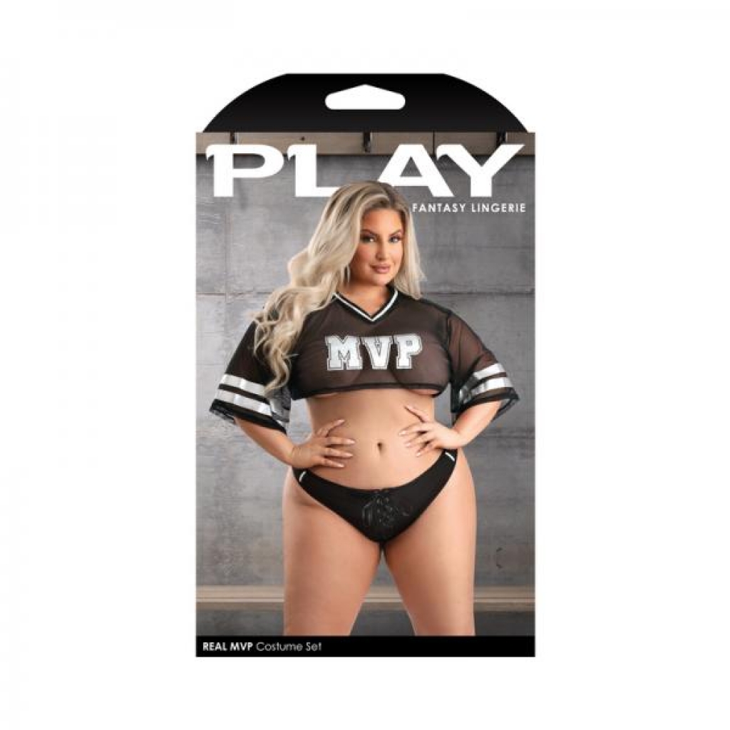 Fantasy Lingerie Play Real Mvp Cropped Jersey Top & Lace Up Panty Costume 1xl/2xl - Sexy Costumes