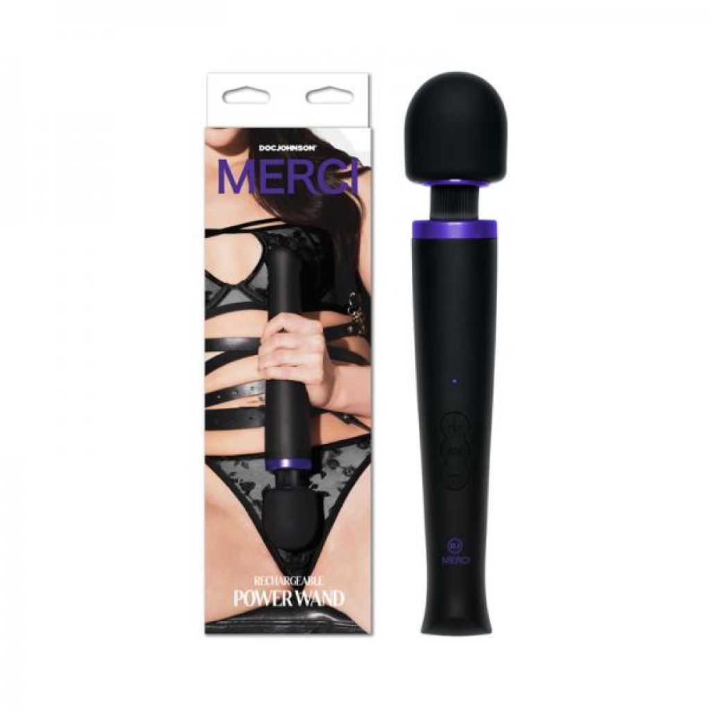 Merci Rechargeable Power Wand Ultra-powerful Silicone Wand Massager Black Violet - Body Massagers