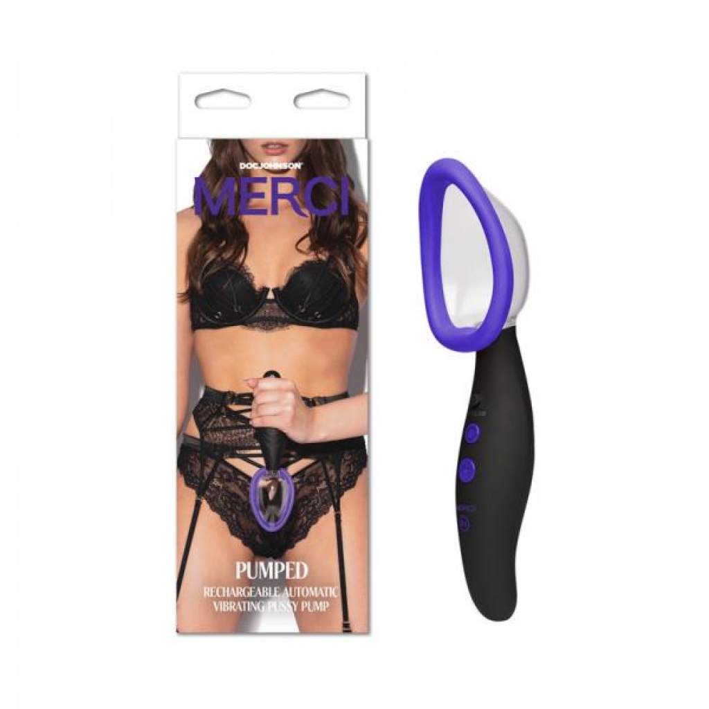 Merci Pumped Rechargeable Automatic Vibrating Pussy Pump Black - Clit Suckers & Oral Suction