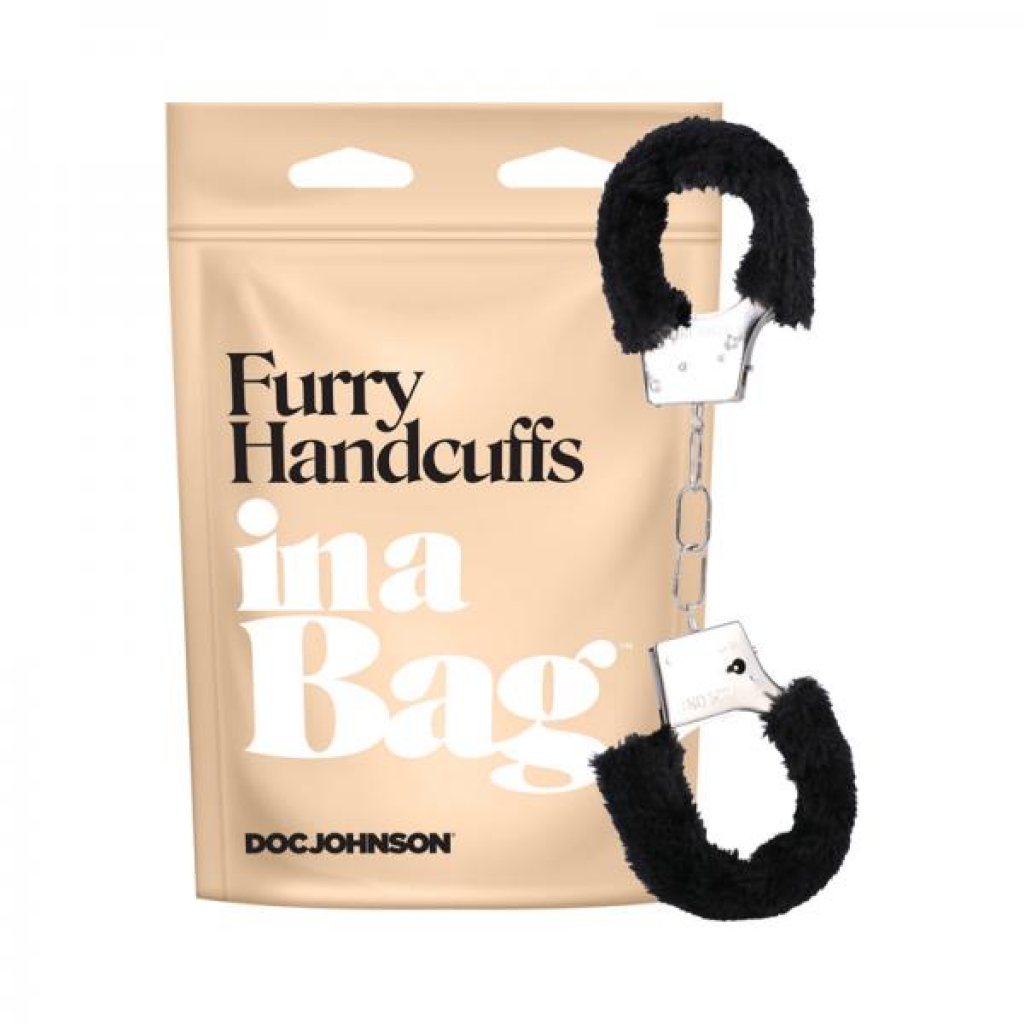 In A Bag Furry Handcuffs Black - Handcuffs