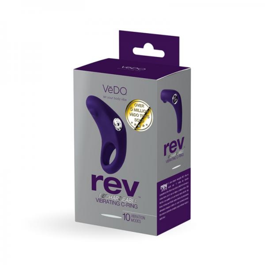Vedo Rev Rechargeable Vibrating C-ring Purple - Double Penetration Penis Rings