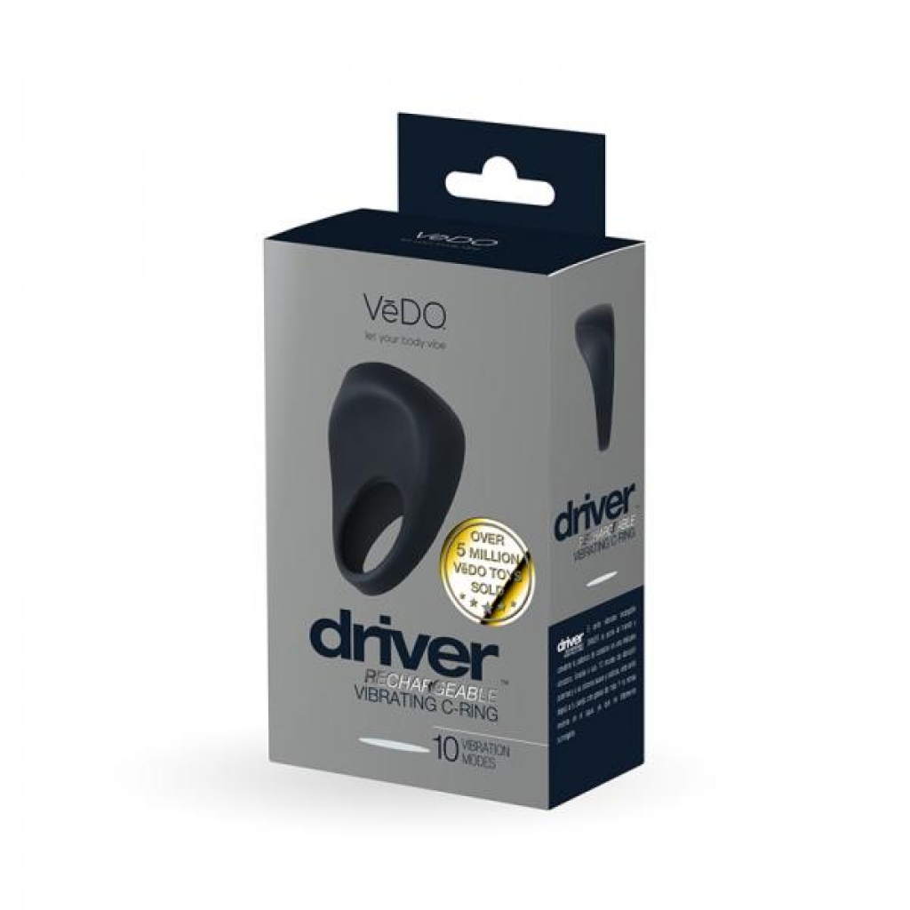 Vedo Driver Rechargeable Vibrating C-ring Black - Double Penetration Penis Rings