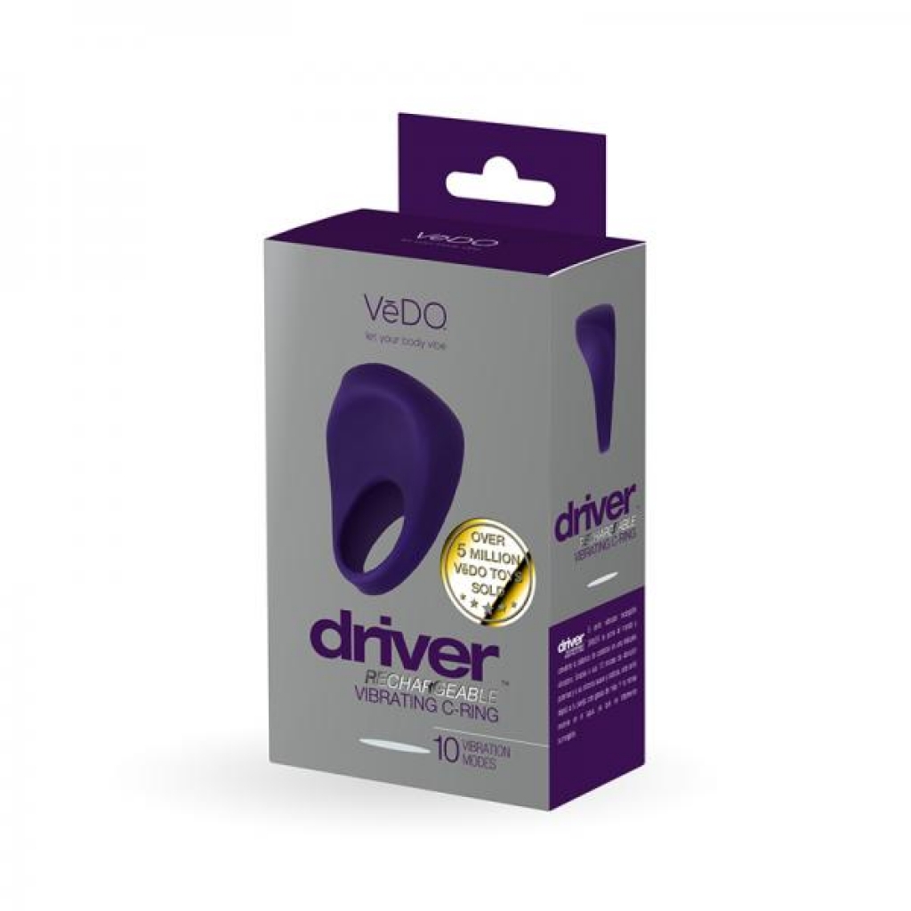 Vedo Driver Rechargeable Vibrating C-ring Purple - Double Penetration Penis Rings