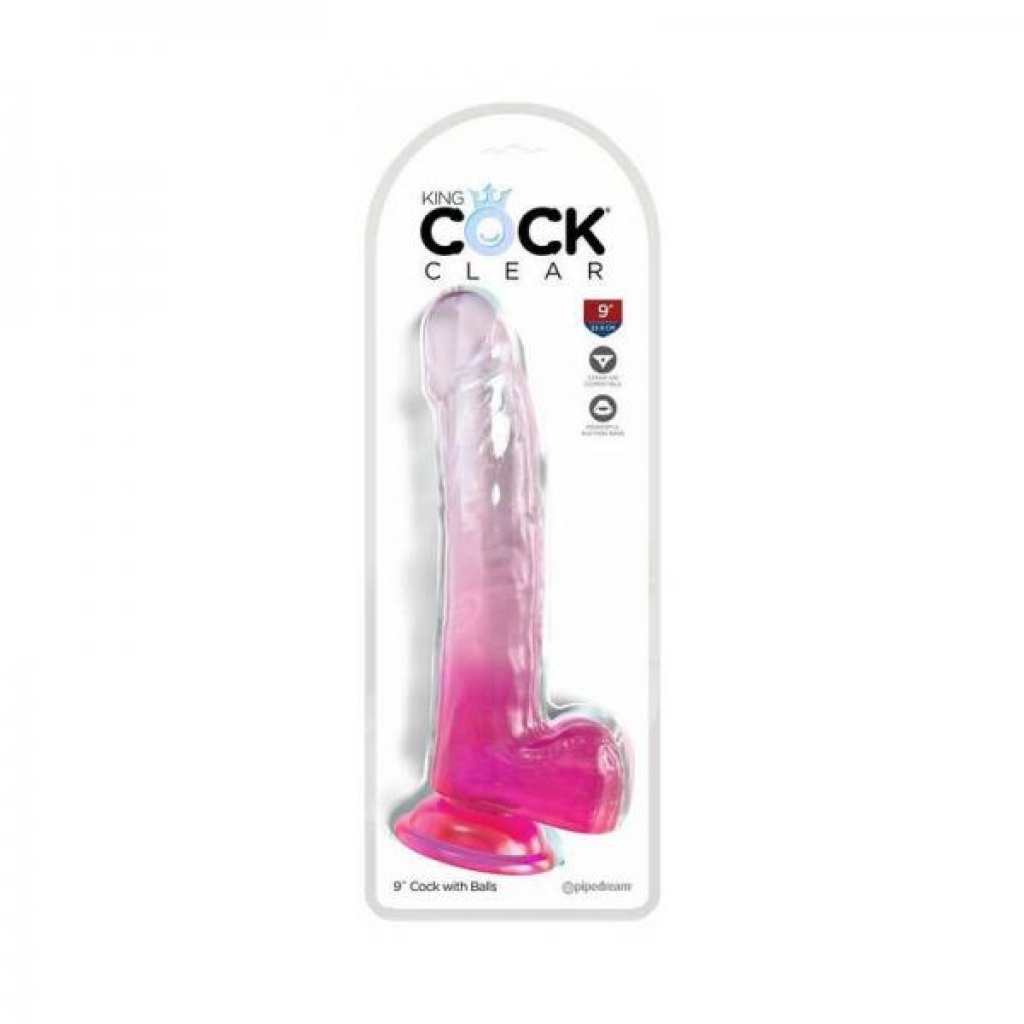 King Cock Clear With Balls 9in Pink - Huge Dildos