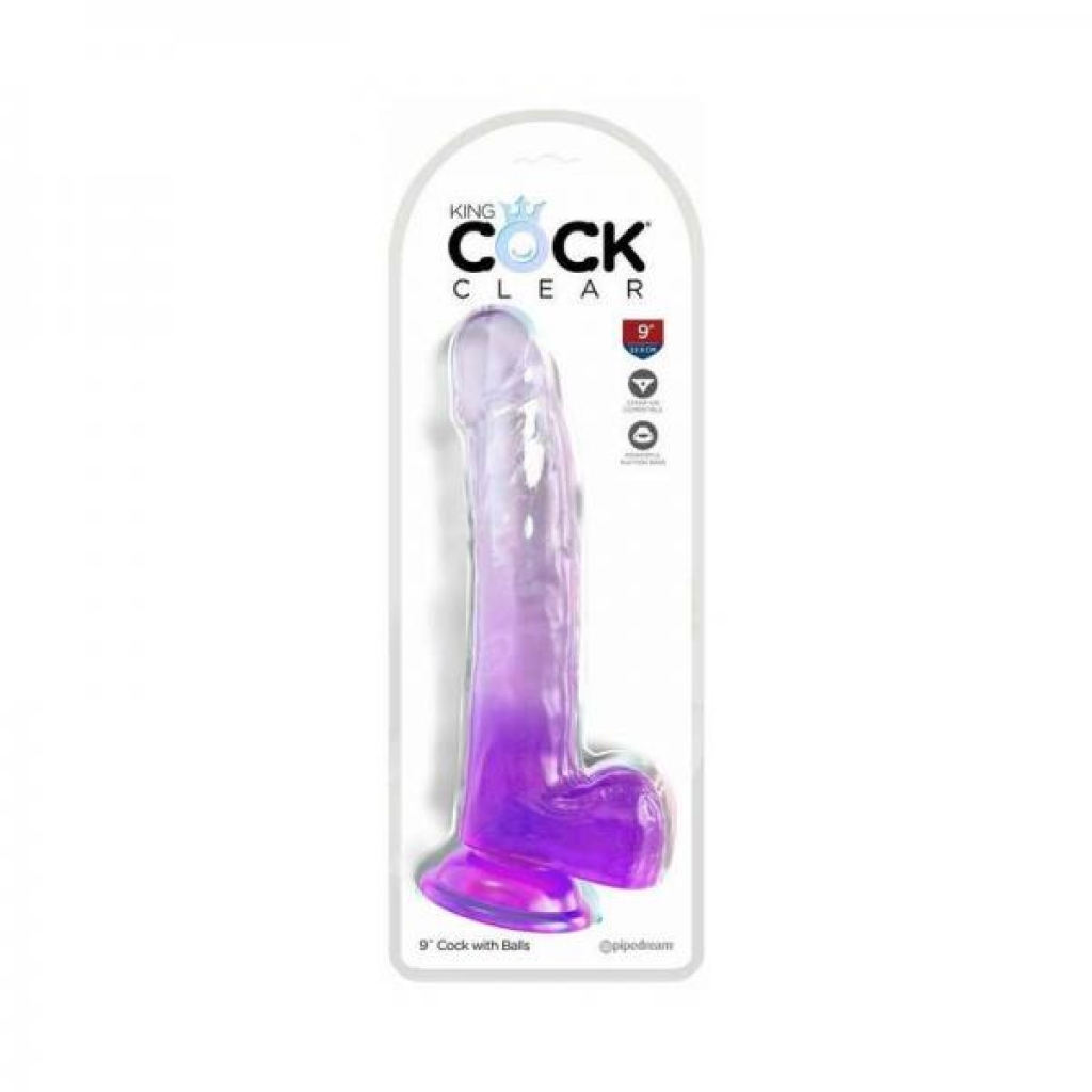 King Cock Clear With Balls 9in Purple - Huge Dildos